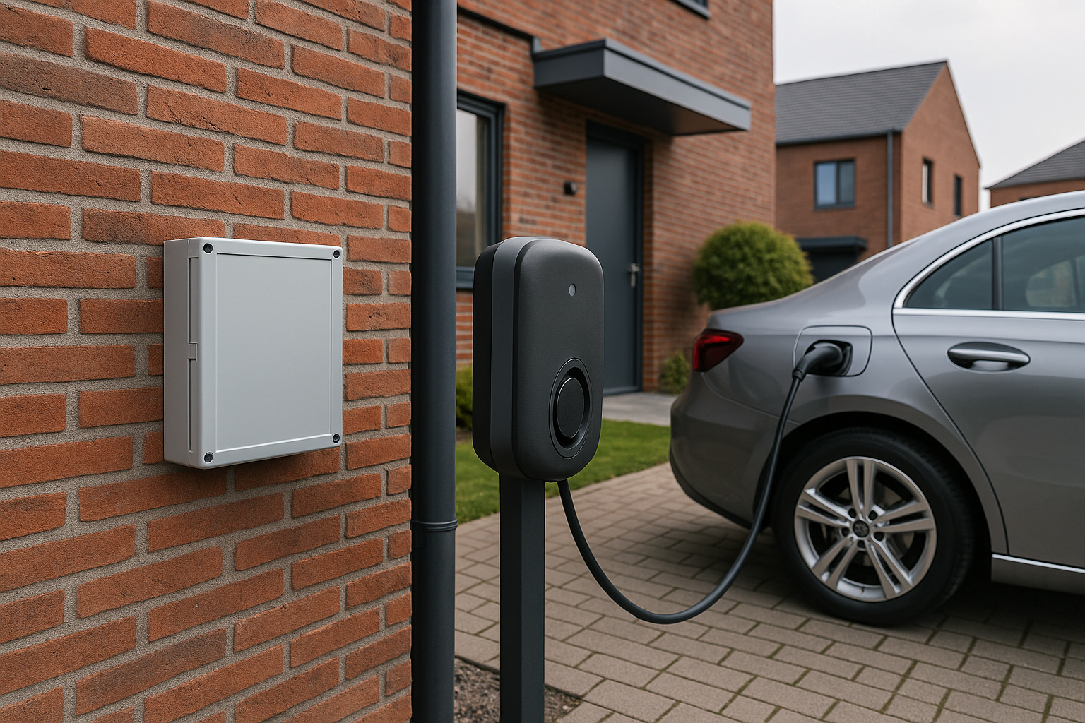Installateur bij ABB ledige kast en Peblar paal tijdens laadpaalinstallatie