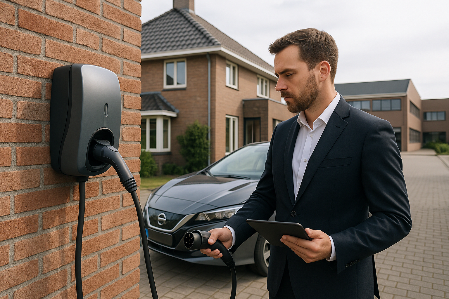 Vergelijking laadpaal met vaste kabel en laadpaal met socket naast geparkeerde auto's