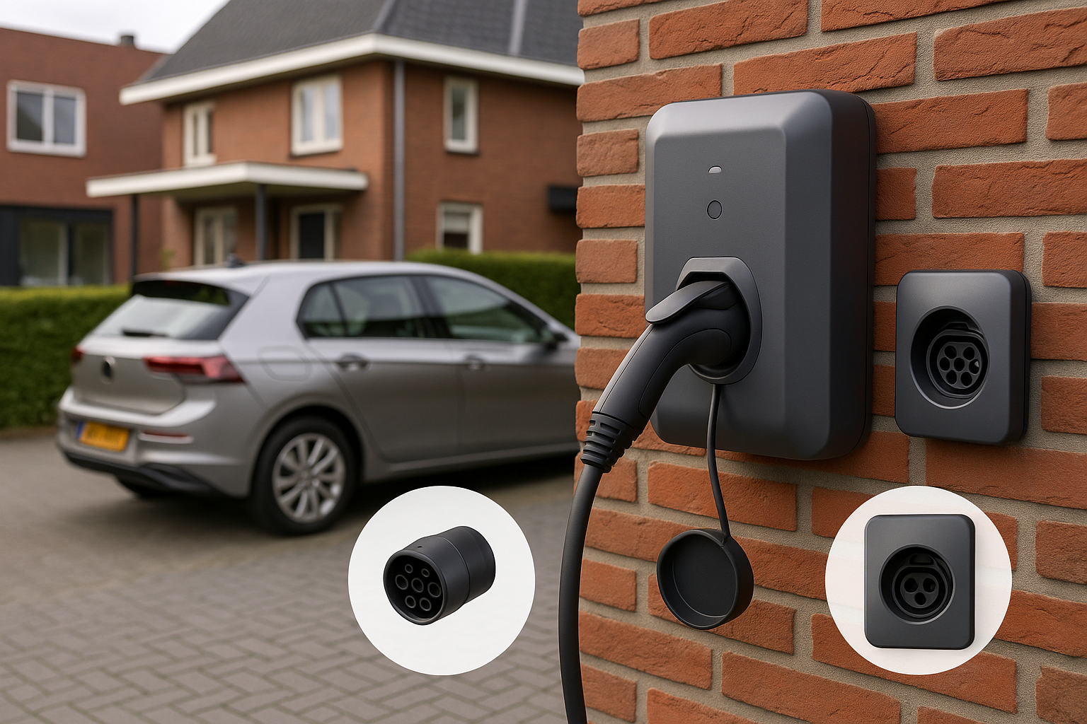 Huislaadzuil met zowel vaste laadkabel als losse socket, installateur toont opties voor installatie