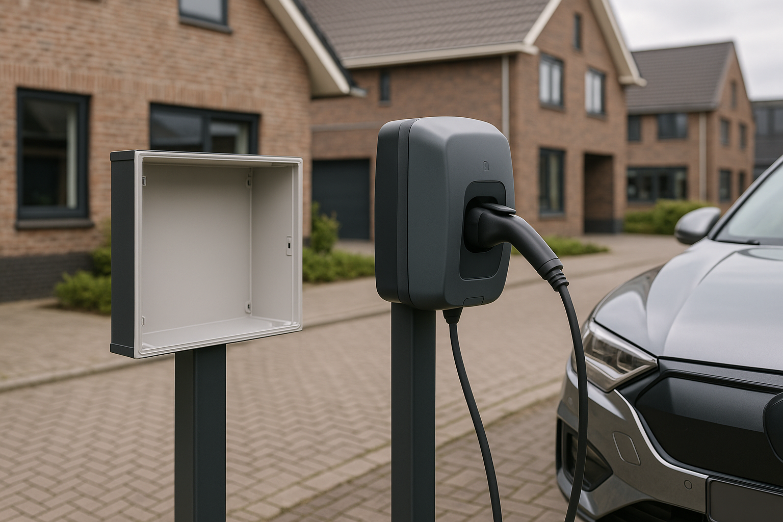 ABB ledige kast met load balancing-module en kabelinvoer bij laadpaal